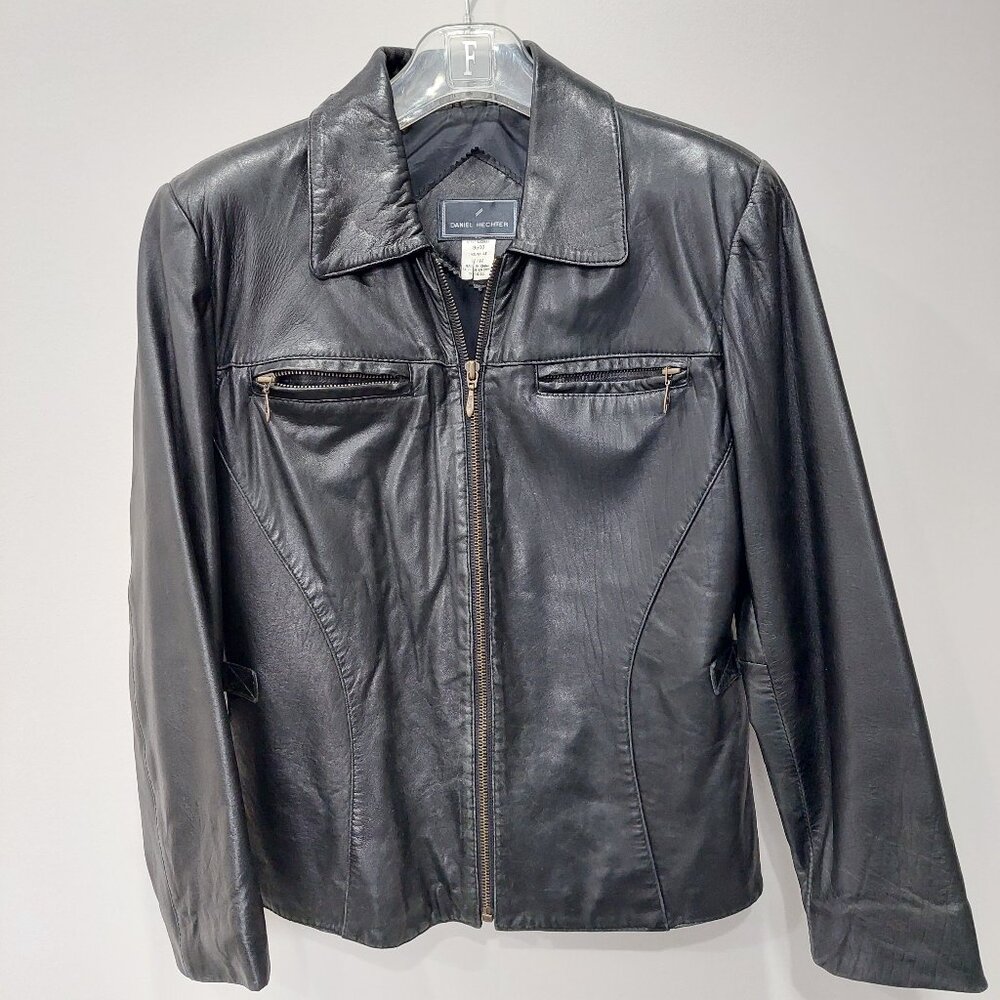 DANIEL HECHTER Black Genuine Leather Women's Jacket, Size M